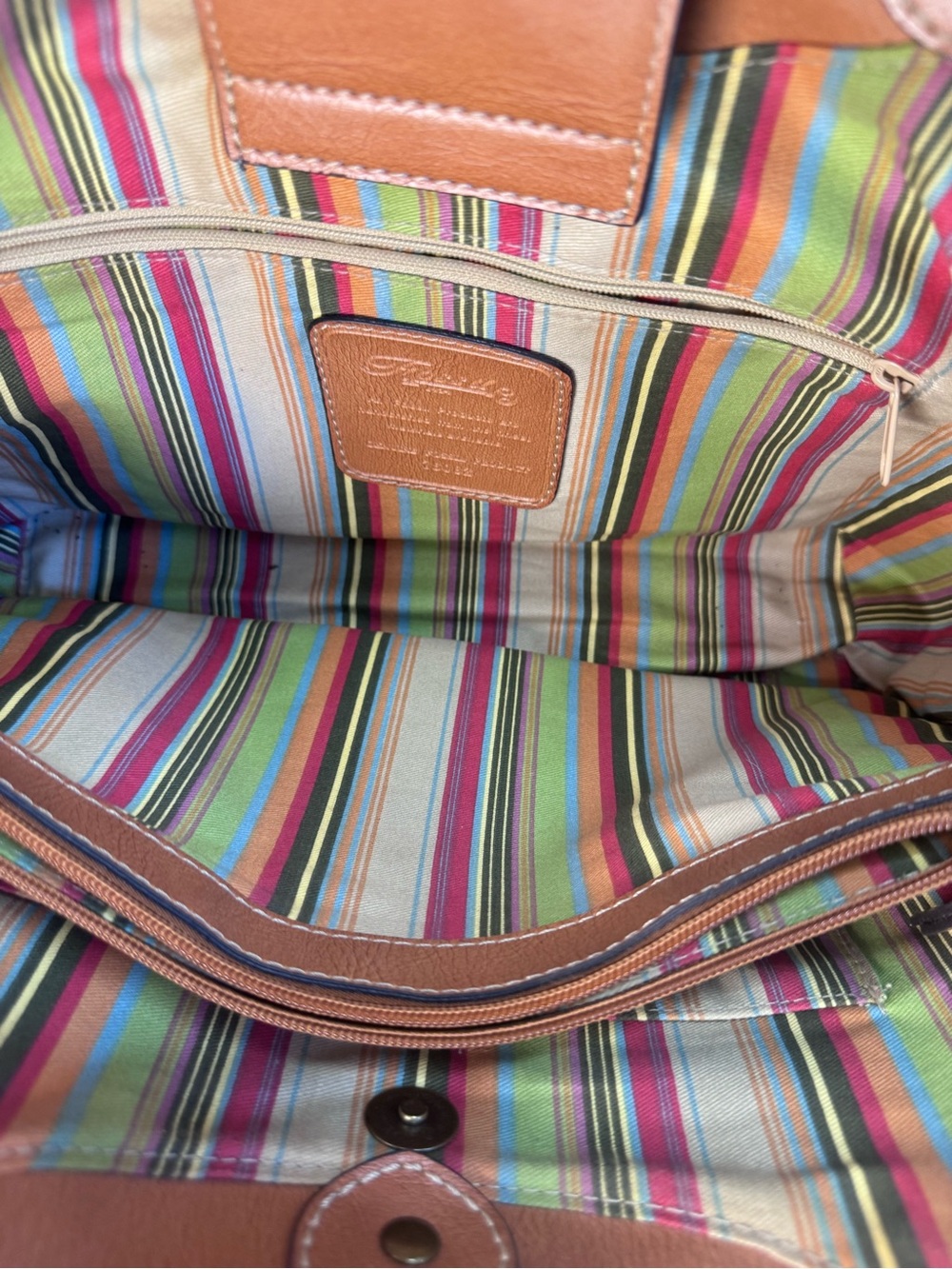 Fossil Tan Straw Tote with Brown Leather Trim and Multicolor Embroidery - Picture 7 of 16